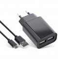Stecker, USB Netzteil, 2100mA, 2 x USB, schwarz, mit 1,5m Micro-USB Kabel, InLine
