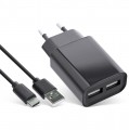 Stecker, USB Netzteil, 2100mA, 2 x USB, schwarz, mit 1,5m Typ-C Kabel, InLine